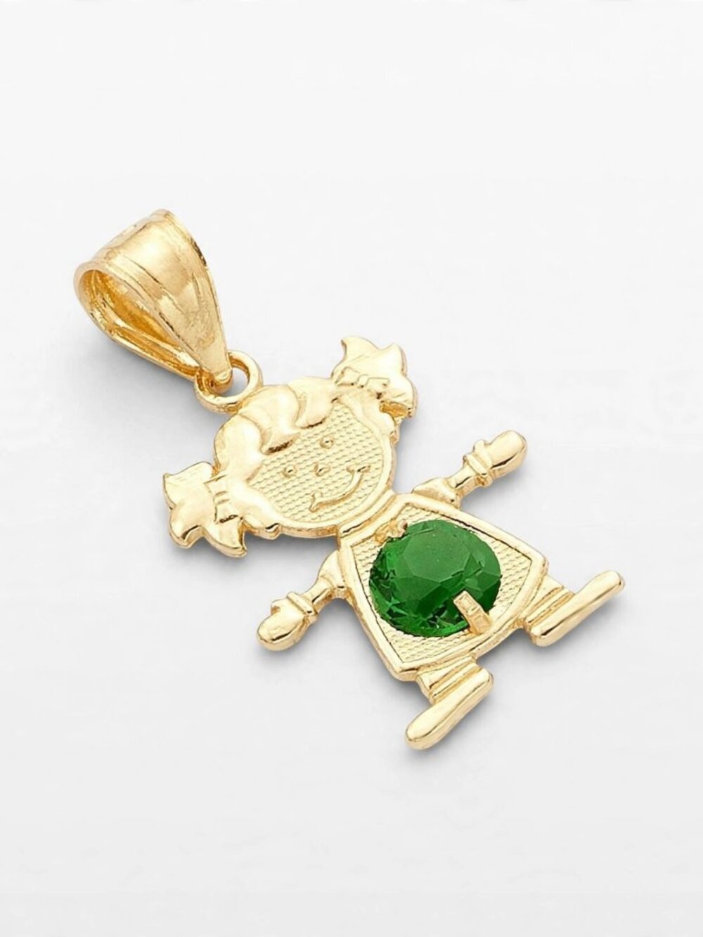 14k Solid Gold May Birthstone Girl Charm By Tehrani Jewelry